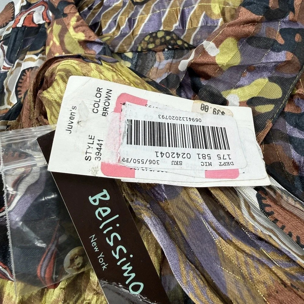Belissimo New York XL Sheer Crinkle Blouse Metallic Abstract Print NWT‎ Top Boho